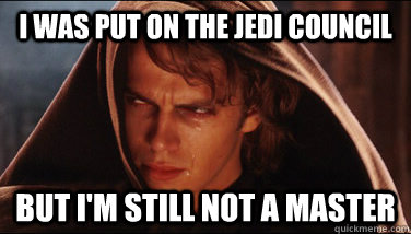 i was put on the jedi council But i'm still not a master  First World Jedi Problems