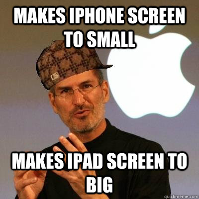 Makes iphone screen to small Makes ipad screen to big  Scumbag Steve Jobs