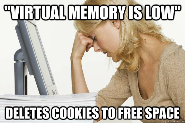 "virtual memory is low" deletes cookies to free space - Misc - quickmeme