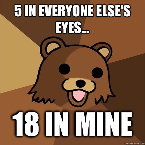 5 in everyone else's  eyes... 18 in mine  Pedobear