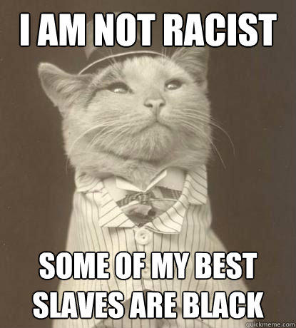 I am not racist Some of my best slaves are black - I am not racist Some of my best slaves are black  Aristocat