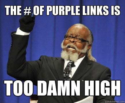 The # of Purple Links is  too damn high - The # of Purple Links is  too damn high  Too Damn High