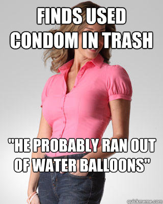 Finds used condom in trash 
