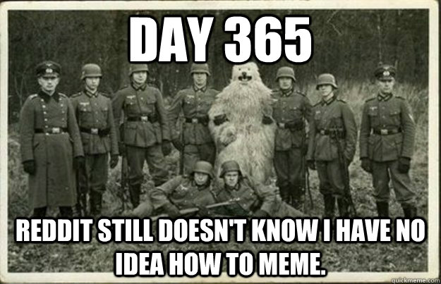 Day 365 Reddit still doesn't know I have no idea how to meme. - Day 365 Reddit still doesn't know I have no idea how to meme.  blending in