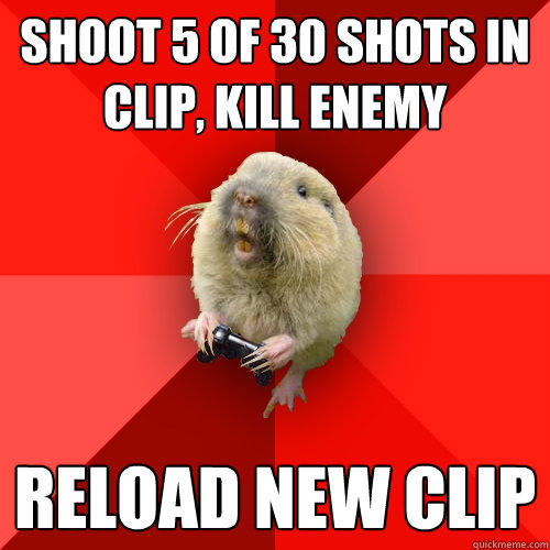 Shoot 5 of 30 Shots in clip, kill enemy reload new clip  Gaming Gopher