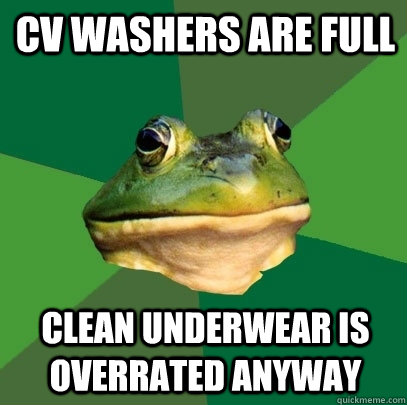 Cv washers are full clean underwear is overrated anyway  Foul Bachelor Frog