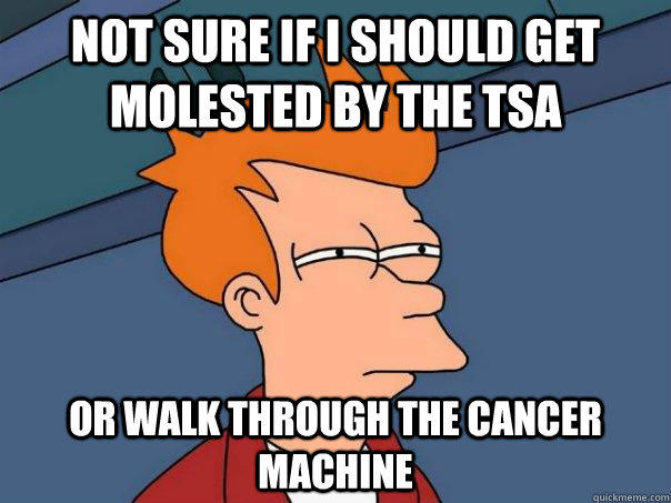 Not sure if I should get molested by the TSA Or walk through the cancer machine - Not sure if I should get molested by the TSA Or walk through the cancer machine  Futurama Fry