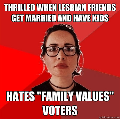 Thrilled when lesbian friends get married and have kids Hates 