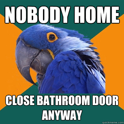 NOBODY HOME CLOSE BATHROOM DOOR ANYWAY  Paranoid Parrot