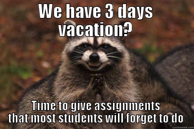 WE HAVE 3 DAYS VACATION? TIME TO GIVE ASSIGNMENTS THAT MOST STUDENTS WILL FORGET TO DO Evil Plotting Raccoon
