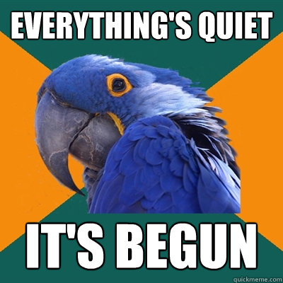 Everything's quiet It's begun  Paranoid Parrot