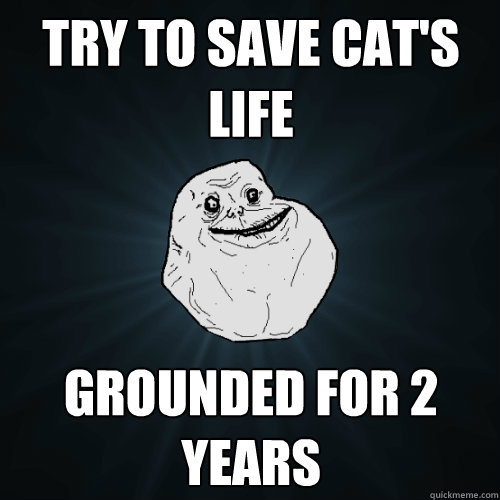 try to save cat's life GROUNDED for 2 years  Forever Alone