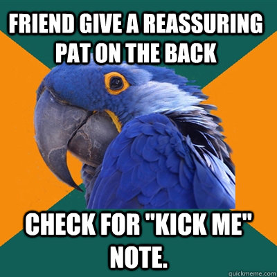 friend give a reassuring pat on the back check for 