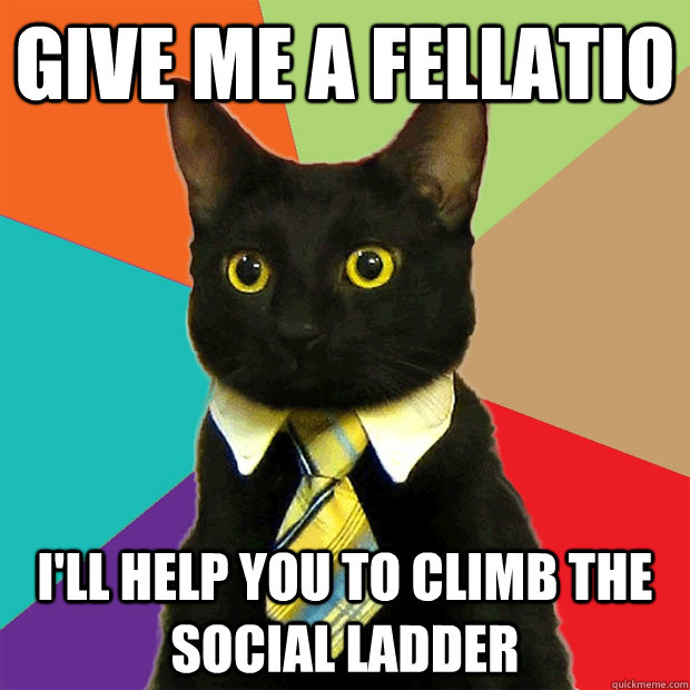 Give me a fellatio I'll help you to climb the social ladder  Business Cat