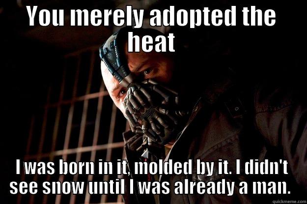 YOU MERELY ADOPTED THE HEAT I WAS BORN IN IT, MOLDED BY IT. I DIDN'T SEE SNOW UNTIL I WAS ALREADY A MAN.  Angry Bane