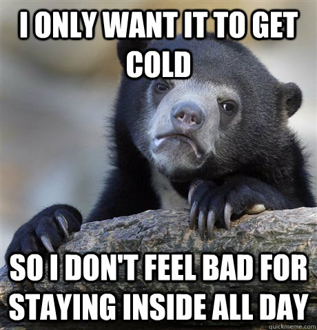 i only want it to get cold so i don't feel bad for staying inside all day  Confession Bear