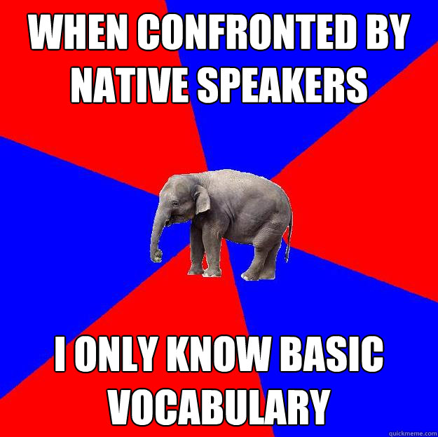 when confronted by native speakers i only know basic vocabulary  - when confronted by native speakers i only know basic vocabulary   Foreign language elephant
