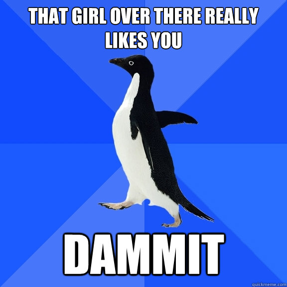 that girl over there really likes you dammit  Socially Awkward Penguin