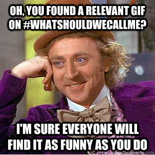 Oh, you found a relevant gif on #whatshouldwecallme? I'm sure everyone will find it as funny as you do  Condescending Wonka