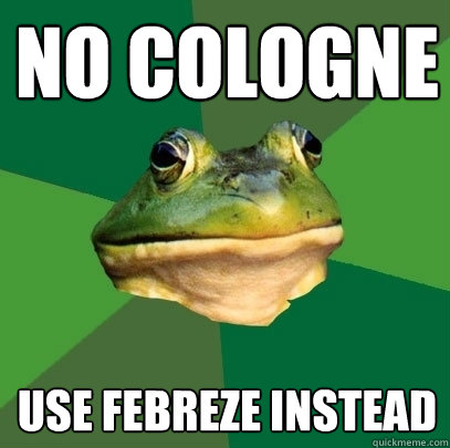 No cologne Use Febreze instead  Foul Bachelor Frog