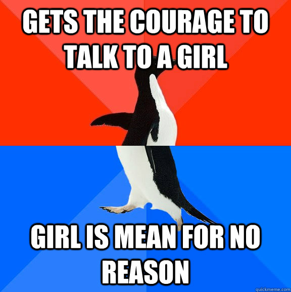 gets the courage to talk to a girl girl is mean for no reason  Socially Awesome Awkward Penguin