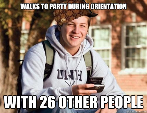 Walks to party during orientation With 26 other people  College Freshman