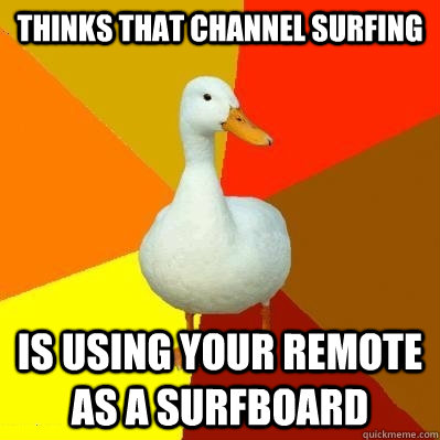 Thinks that channel surfing is using your remote as a surfboard  Tech Impaired Duck