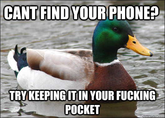 Cant find your phone? try keeping it in your fucking pocket  Actual Advice Mallard