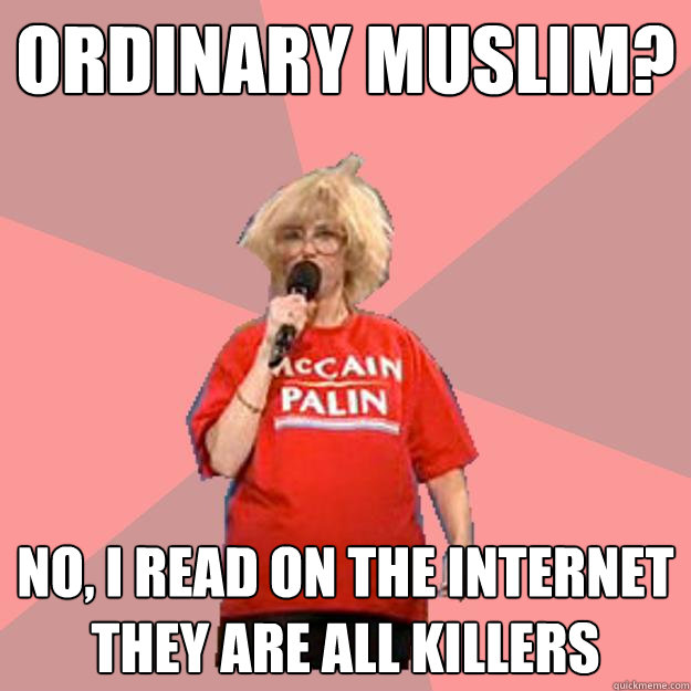 Ordinary Muslim? no, i read on the internet they are all killers - Ordinary Muslim? no, i read on the internet they are all killers  Uninformed Constituent