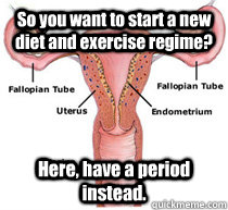 So you want to start a new diet and exercise regime? Here, have a period instead.  