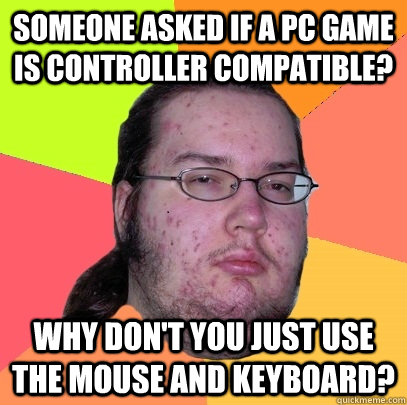 Someone asked if a pc game is controller compatible? Why don't you just use the mouse and keyboard? - Someone asked if a pc game is controller compatible? Why don't you just use the mouse and keyboard?  Butthurt Dweller