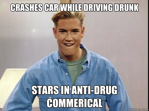 crashes car while driving drunk stars in anti-drug commerical  