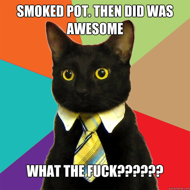 smoked pot. then did was awesome what the fuck??????
 - smoked pot. then did was awesome what the fuck??????
  Business Cat