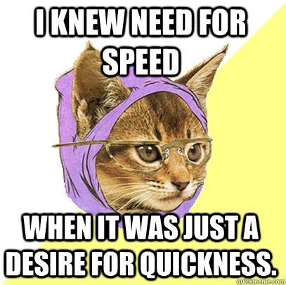 I knew Need For Speed When it was just a desire for quickness.  Hipster Kitty