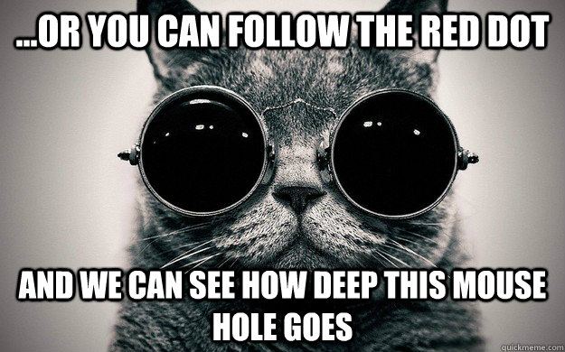 ...or you can follow the red dot and we can see how deep this mouse hole goes  Morpheus Cat Facts