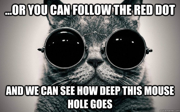 ...or you can follow the red dot and we can see how deep this mouse hole goes - ...or you can follow the red dot and we can see how deep this mouse hole goes  Morpheus Cat Facts