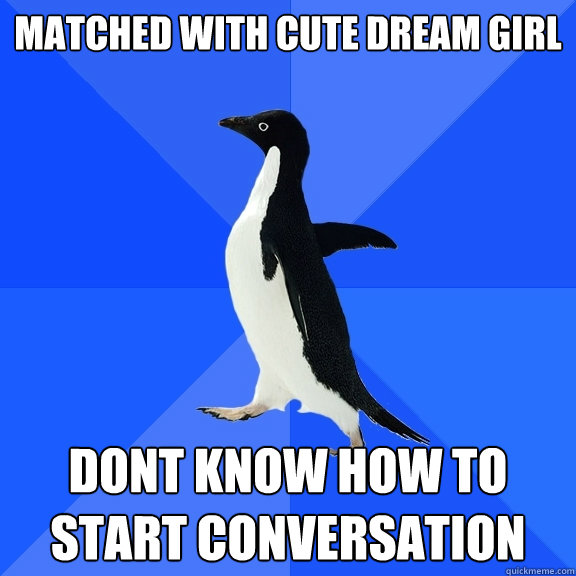 Matched with cute dream girl dont know how to start conversation  Socially Awkward Penguin