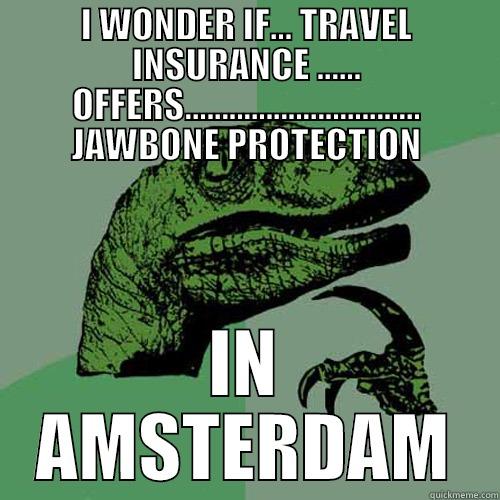 I WONDER IF... TRAVEL INSURANCE ...... OFFERS................................ JAWBONE PROTECTION IN AMSTERDAM Philosoraptor