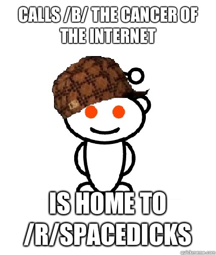 Calls /b/ the cancer of the Internet Is home to /r/spacedicks  Scumbag Redditor