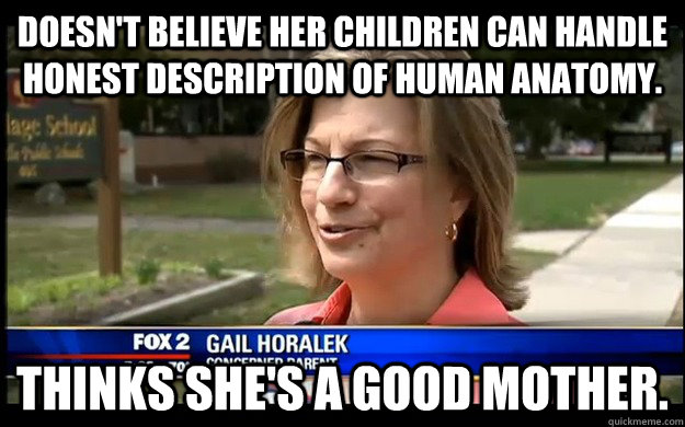 Doesn't Believe Her Children Can Handle Honest Description Of Human Anatomy. Thinks she's a good mother.  