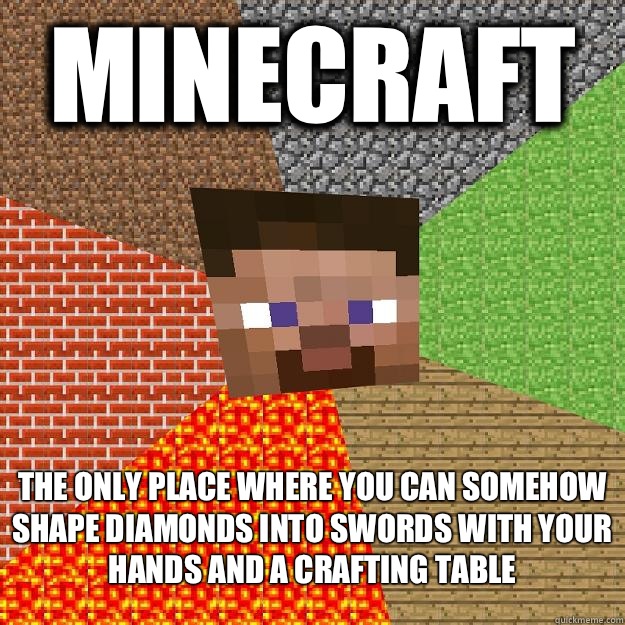 Minecraft The only place where you can somehow shape diamonds into swords with your hands and a crafting table  Minecraft