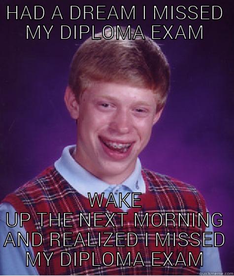 HAD A DREAM I MISSED MY DIPLOMA EXAM WAKE UP THE NEXT MORNING AND REALIZED I MISSED MY DIPLOMA EXAM Bad Luck Brian