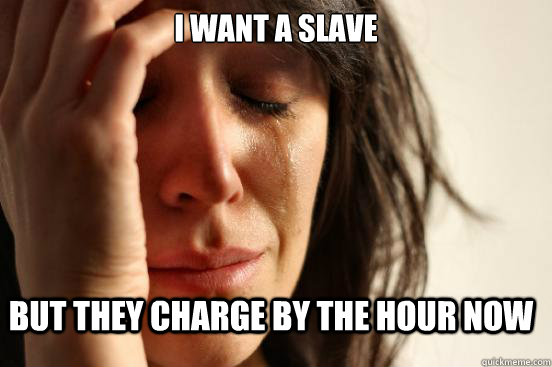 i want a slave but they charge by the hour now  FirstWorldProblems