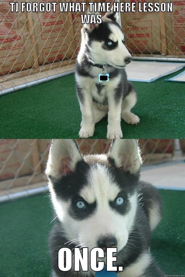 TJ FORGOT WHAT TIME HERE LESSON WAS ONCE. Insanity puppy