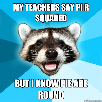 MY TEACHERS SAY PI R SQUARED BUT I KNOW PIE ARE ROUND - MY TEACHERS SAY PI R SQUARED BUT I KNOW PIE ARE ROUND  Lame Pun Coon