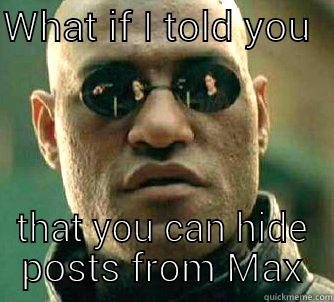or just keep complaining - WHAT IF I TOLD YOU   THAT YOU CAN HIDE POSTS FROM MAX Matrix Morpheus