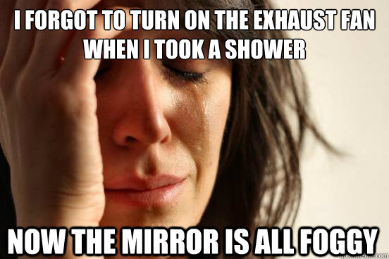 I forgot to turn on the exhaust fan when i took a shower now the mirror is all foggy  First World Problems
