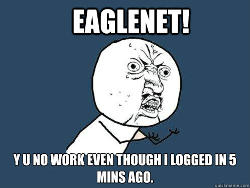 Eaglenet! y u no work even though i logged in 5 mins ago.   Y U No