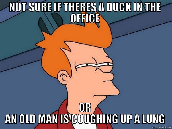 Old man duck cough - NOT SURE IF THERES A DUCK IN THE OFFICE OR AN OLD MAN IS COUGHING UP A LUNG Futurama Fry