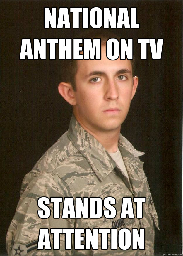 National anthem on tv stands at attention  - National anthem on tv stands at attention   Tech School Airman
